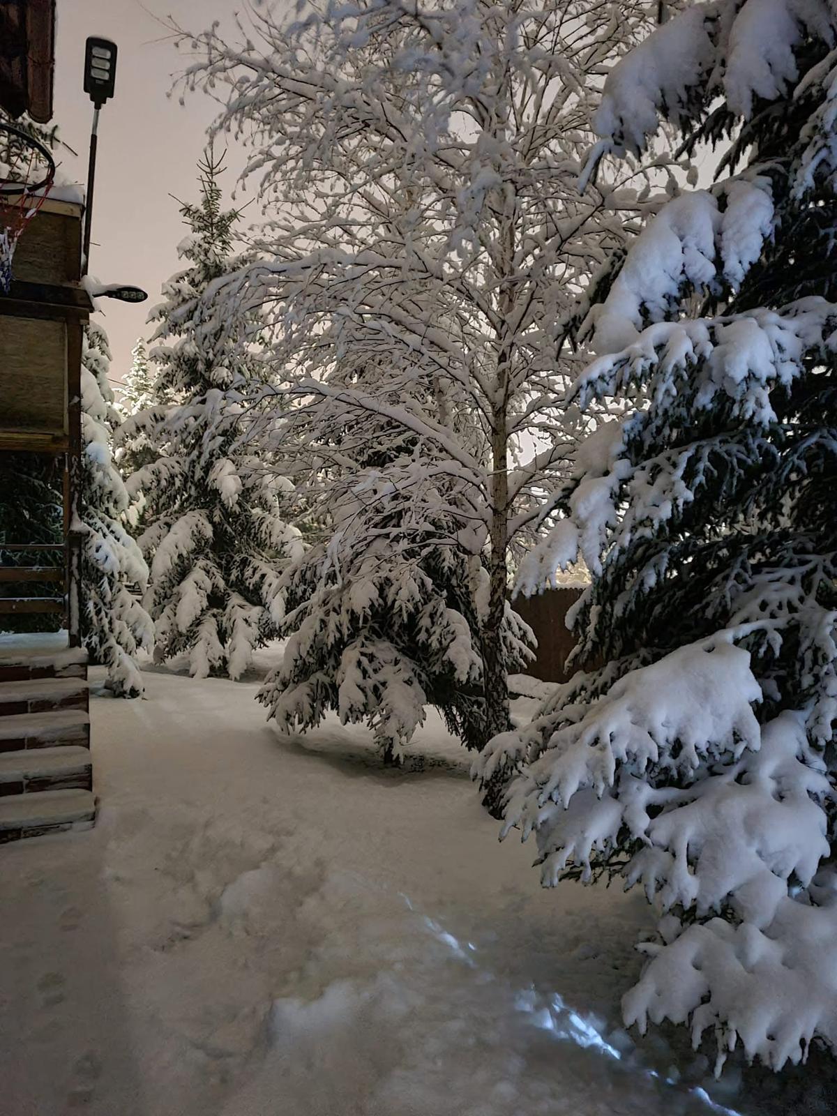Curtea cabanei pe timp de iarnă